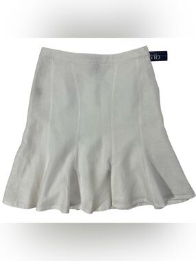 Chaps White Linen Flare Skirt Womens 8 NWT Paneled Summer Midi Classic